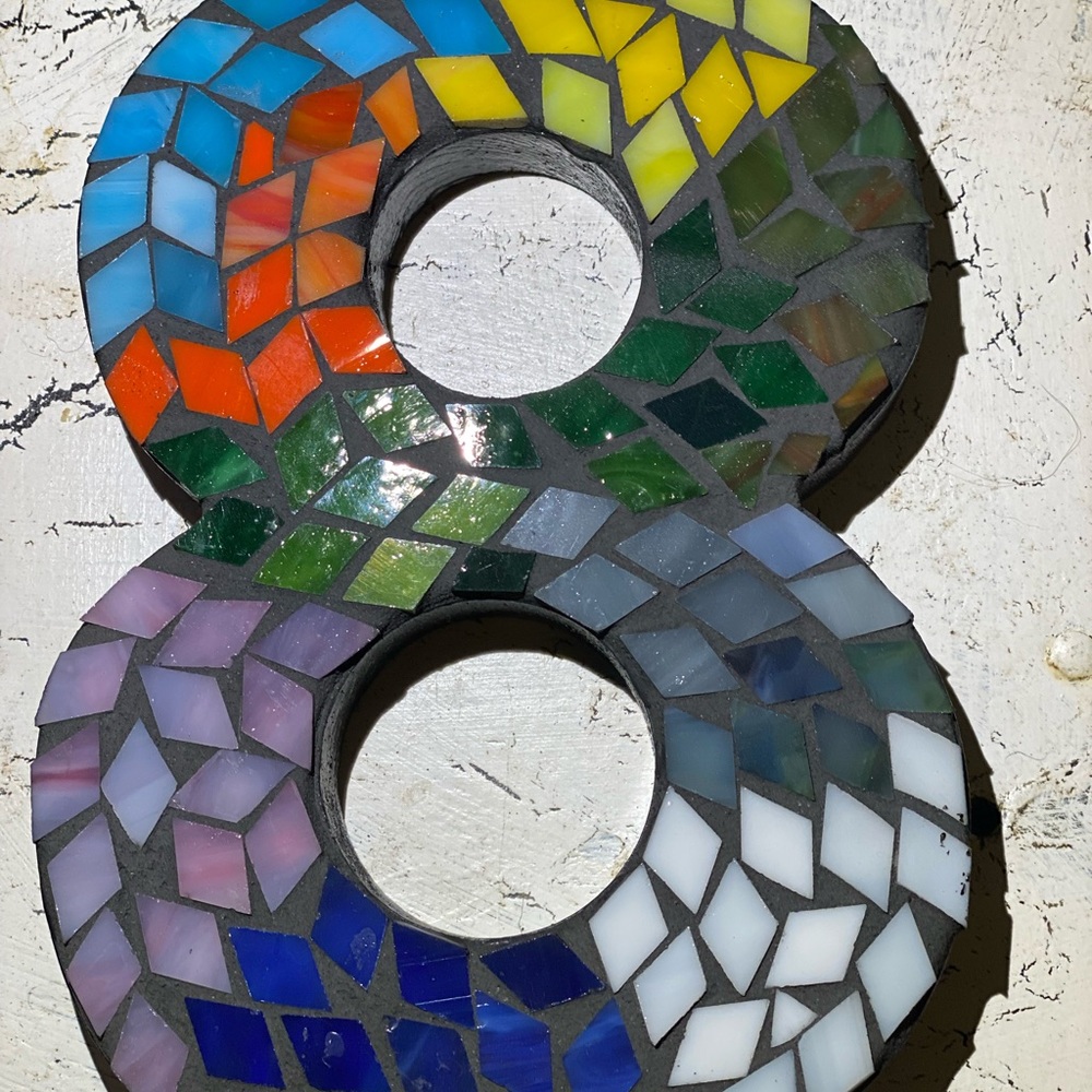 Stained Glass Mosaic House Number 8 Handcrafted